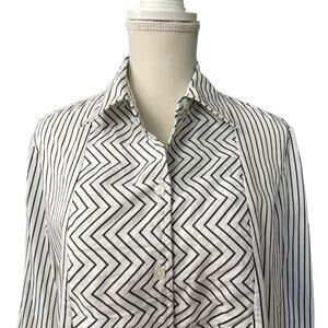 Jones New York Black & White Blouse with Diagonal Accents